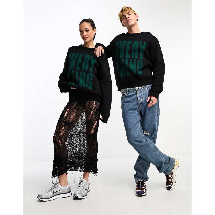 Weekday Unisex Fabian graphic jumper in black exclusive to ASOS