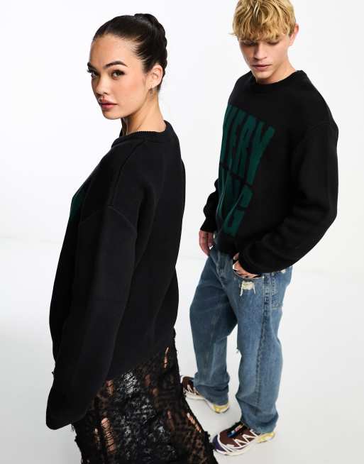 Weekday Unisex Fabian graphic jumper in black exclusive to ASOS ASOS