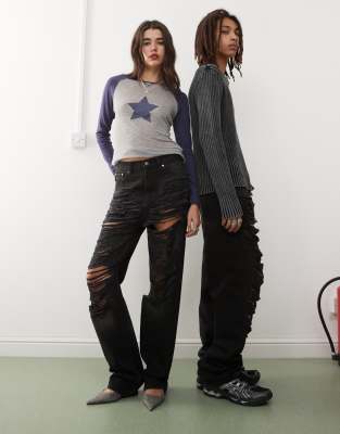 Weekday Unisex Galaxy Extreme Distressed Baggy Jeans In Washed Black - Asos Jeans New In 1st November 2024