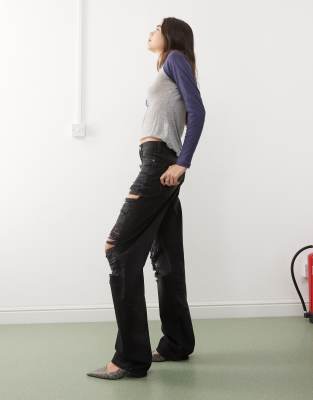 Weekday Unisex Galaxy Extreme Distressed Baggy Jeans In Black