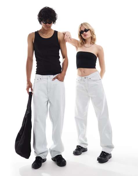 Weekday Unisex Galaxy loose fit straight leg jeans in bleach ice blue wash - view 1