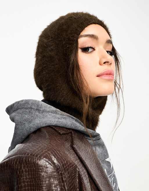 【IMPORT】hairy knit balaclava Weekday Unisex hairy knit balaclava hood in brown exclusive