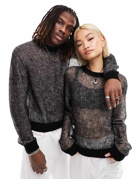 Weekday Unisex Jesper open knit semi-sheer sweater in black exclusive to ASOS - view 1