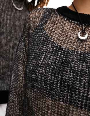 Weekday Unisex Jesper Open Knit Semi-sheer Sweater In Black