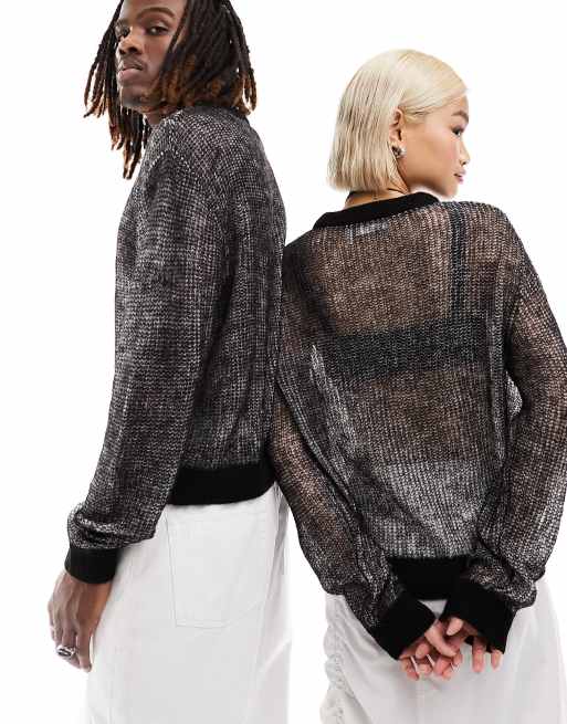 Weekday Unisex Jesper open knit semi-sheer sweater in black