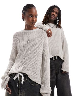Weekday Unisex Jordan open knit sweater in beige exclusive to ASOS