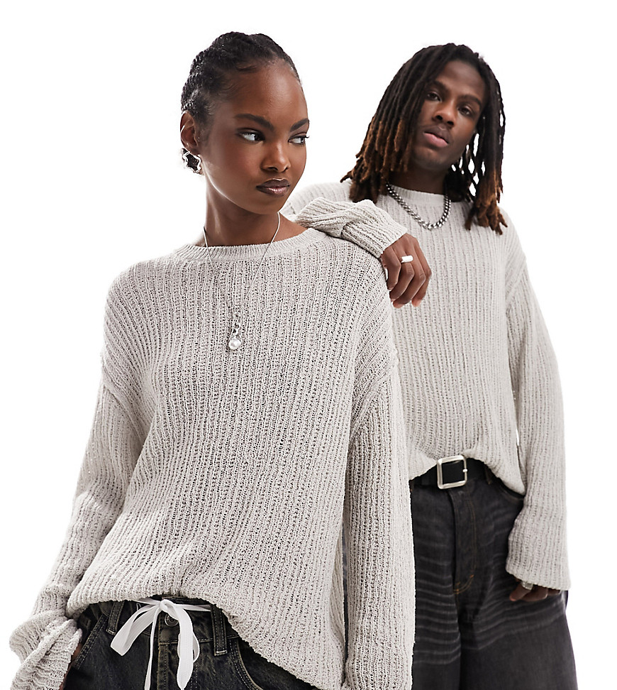 Weekday Unisex Jordan open knit sweater in beige exclusive to ASOS-Neutral