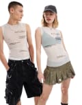[Weekday] Weekday Unisex Klara sheer mesh top with graphic text print in off white exclusive at ASOS L Off-white