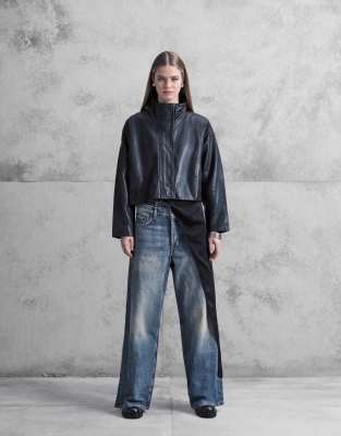 Weekday Unisex Loose Fit Wide Leg Baggy Jeans With Double Waistband Detail In Blue