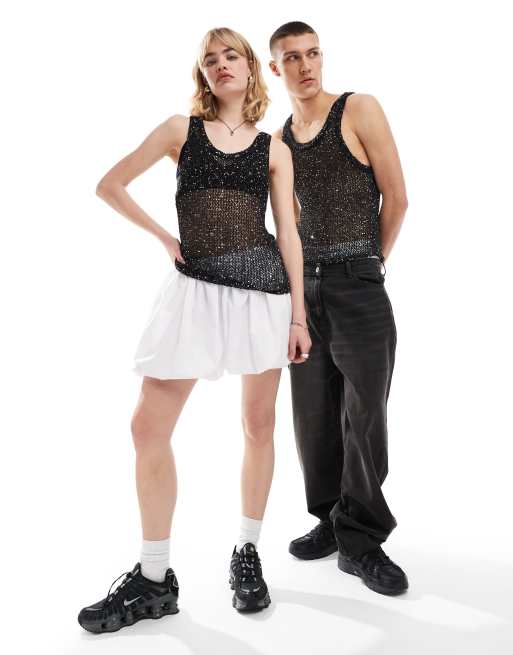 Weekday Unisex – Mattues – Czarny prześwitujący cekinowy podkoszulek, tylko w ASOS, 2 z 4