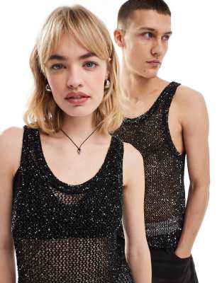 Weekday Unisex Mattues Sheer Sequin Tank Top In Black - Exclusive At Asos-gray