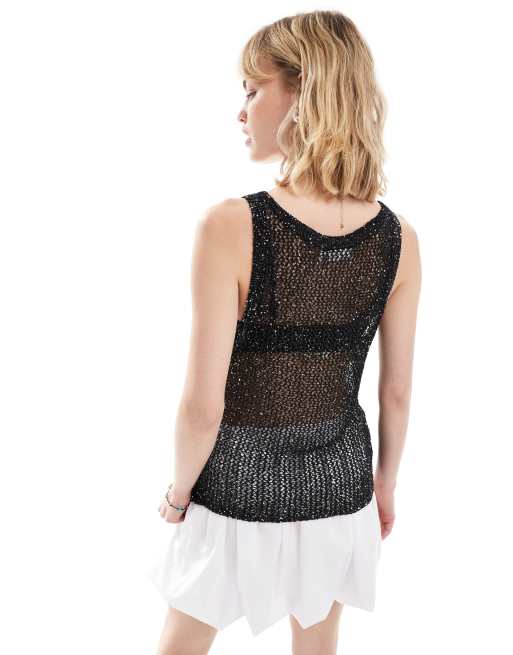 トップス all over pattern sheer tank top Women Leopard Print Tank Top Lace Trim Deep V Neck Sheer