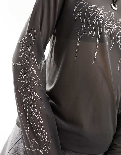 Weekday Unisex mesh high neck long sleeve T-shirt with