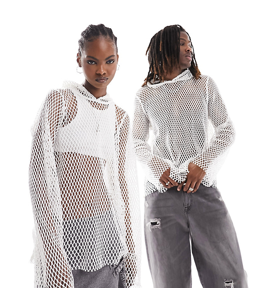 Weekday Unisex Net hoodie in off-white exclusive to ASOS