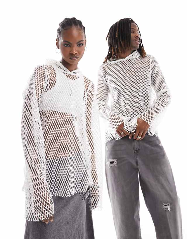 Weekday - unisex net hoodie in off-white exclusive to asos