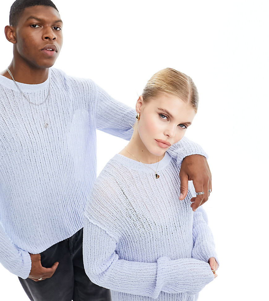 Weekday Unisex Open-knit Sweater In Pale Blue Exclusive To Asos