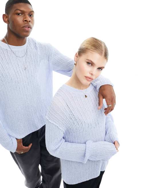 Weekday Unisex open-knit sweater in pale blue exclusive to ASOS