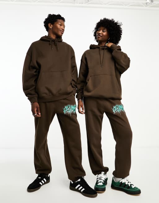 Pull&Bear oversized sweatshirt & sweatpants set in tan