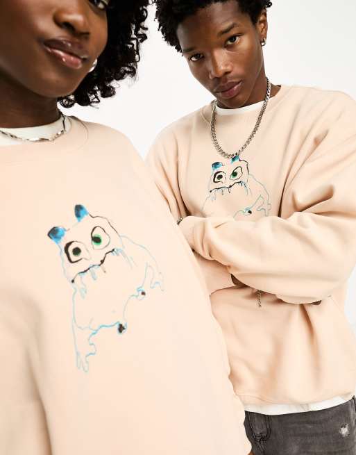 Weekday Unisex oversized graphic sweatshirt in pale pink exclusive