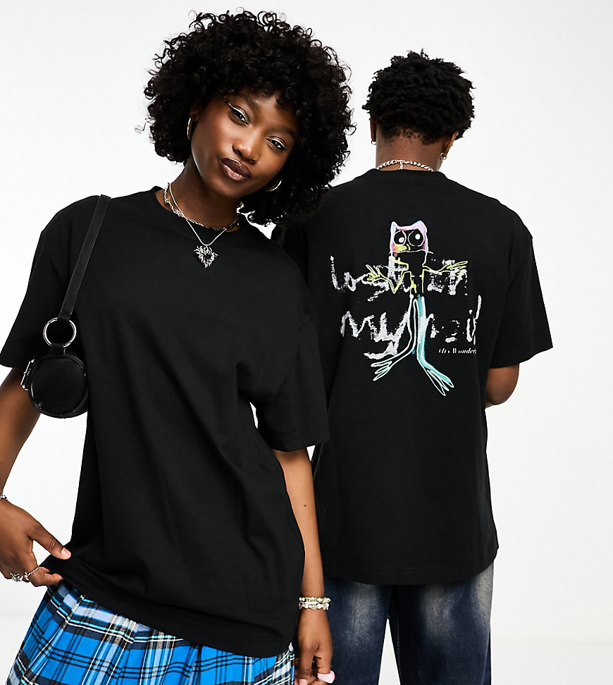 Weekday Unisex oversized graphic t-shirt in black exclusive to ASOS