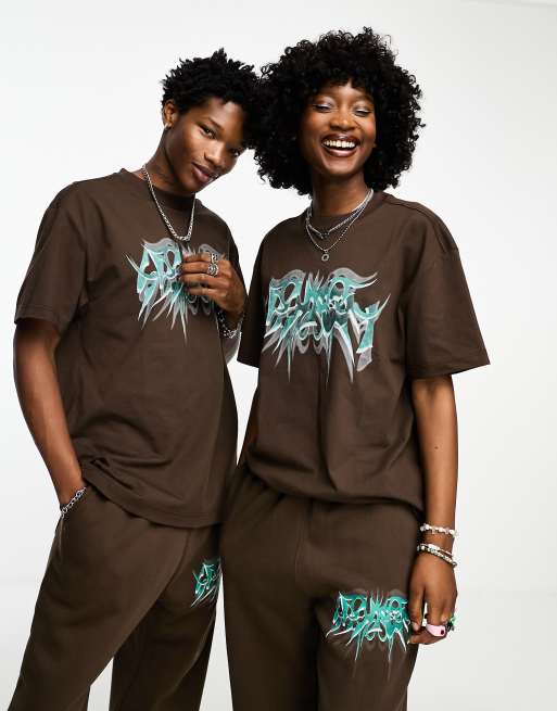 Weekday Unisex Graphic T Shirt Hoodie and Sweatpants in Brown ASOS