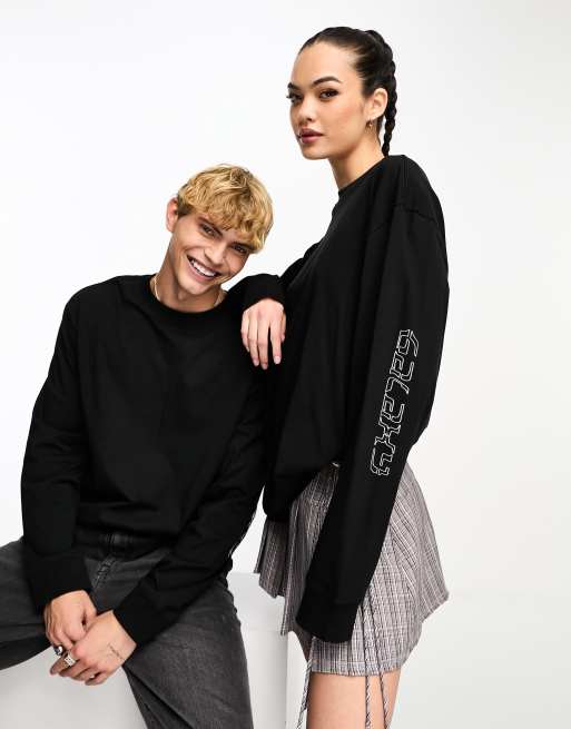 Weekday - Unisex - Oversized langærmet T-shirt med grafikprint i sort - Kun hos ASOS, 4 af 4