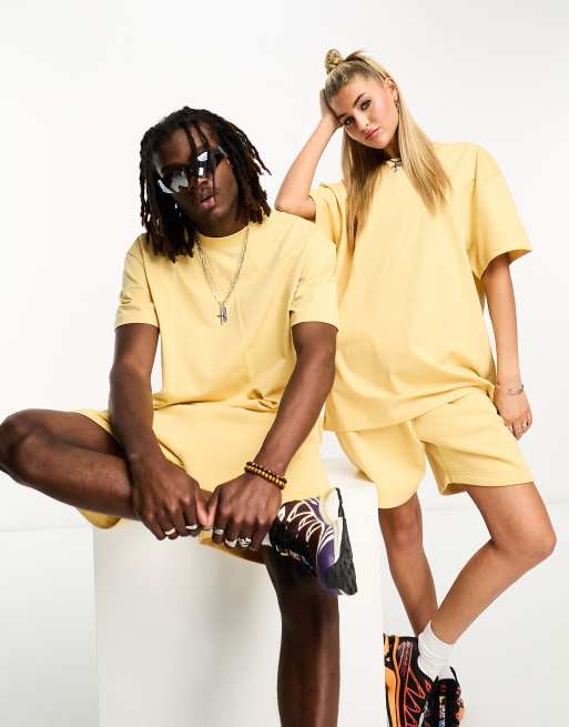 Weekday Unisex oversized t-shirt in dusty yellow exclusive to ASOS - part of a set