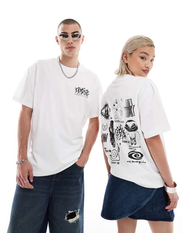 Weekday - unisex oversized t-shirt with cartoon graphic print in white exclusive at asos