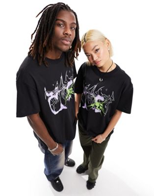 Weekday Unisex oversized t-shirt with graphic print in black exclusive to ASOS - ASOS Price Checker