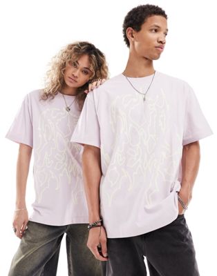 Weekday Unisex Oversized T-shirt With Graphic Print In Pink Exclusive To Asos