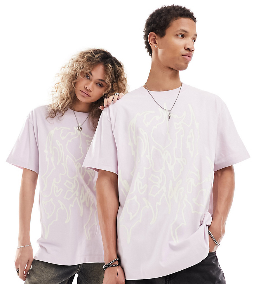 Weekday Unisex oversized t-shirt with graphic print in pink exclusive to ASOS