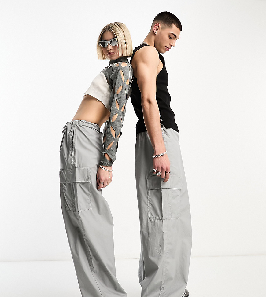 Weekday Unisex parachute baggy trousers in grey exclusive to ASOS
