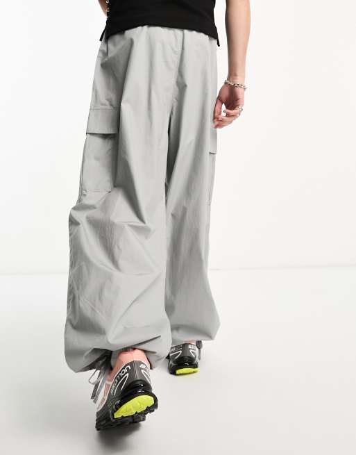 Weekday Unisex parachute baggy pants in gray exclusive to ASOS