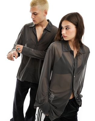 Weekday Unisex sheer mesh shirt in charcoal exclusive to ASOS-Grey