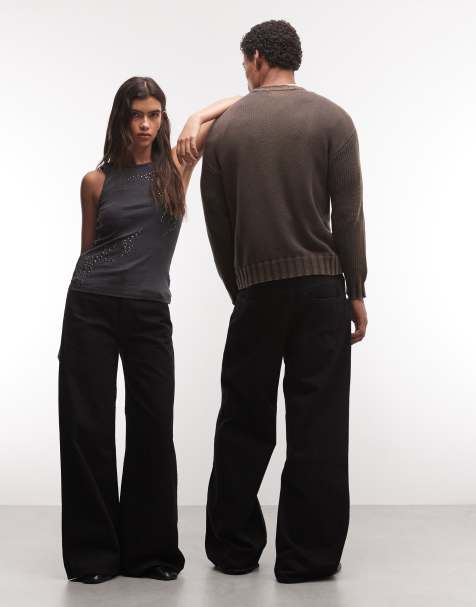 Weekday Unisex Solar loose fit wide leg jeans in black - view 1