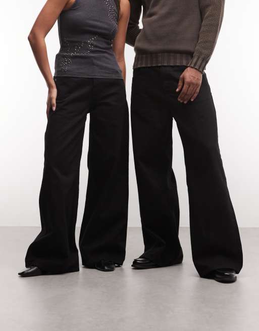 Weekday Unisex Solar loose fit wide leg jeans in black, 2 of 5