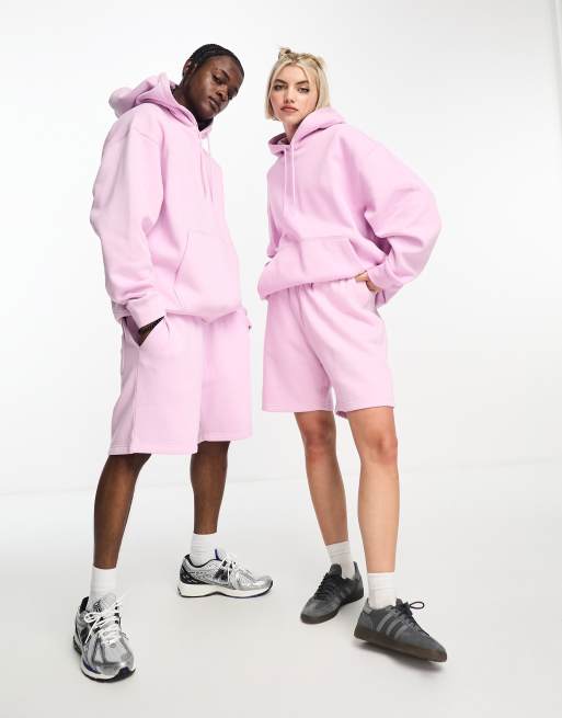 Weekday Unisex oversized hoodie T shirt and shorts in pink ASOS