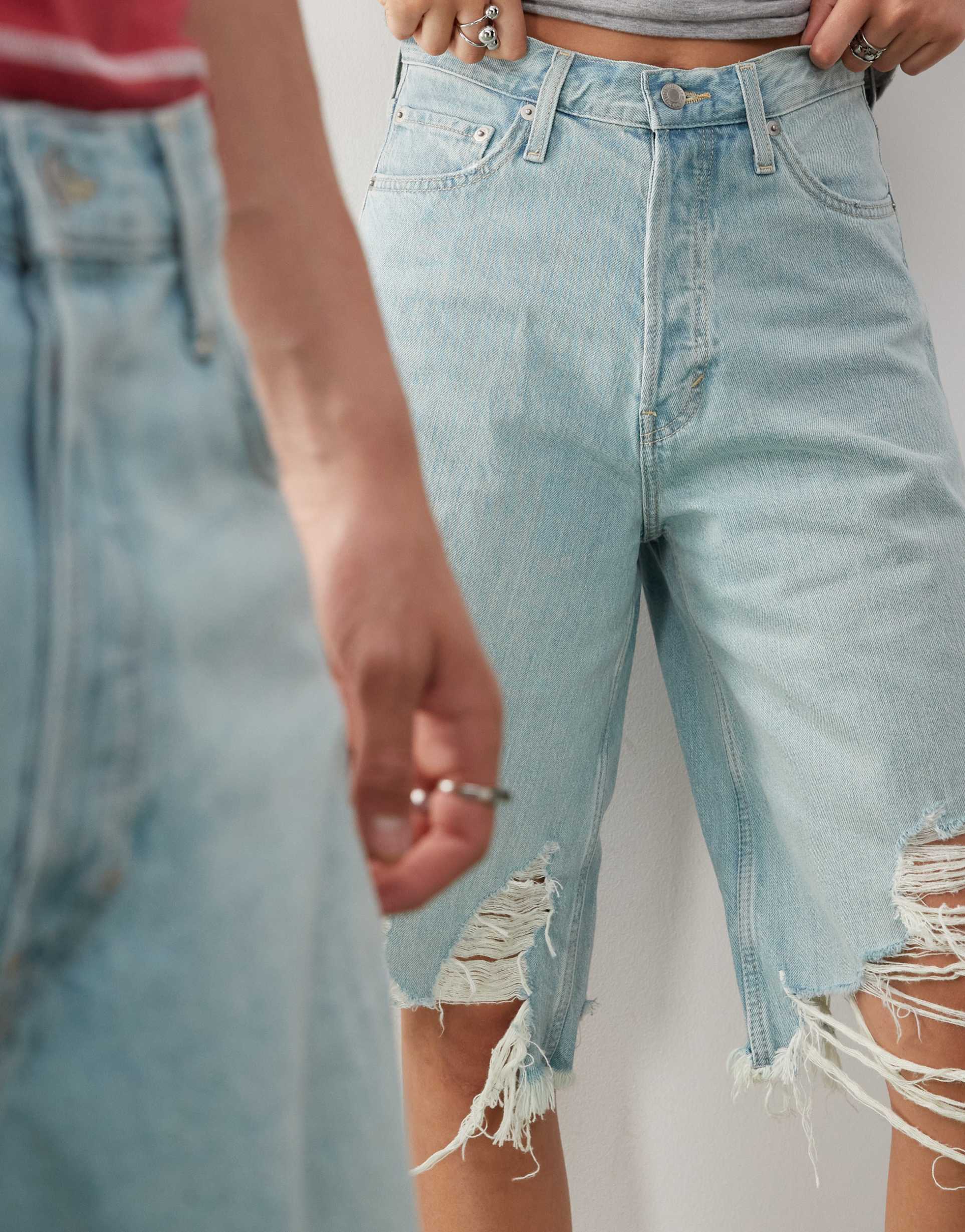 weekday unisex super oversized distressed denim shorts in blue wash