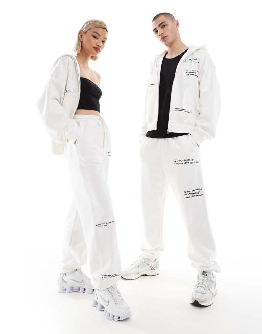Weekday Unisex sweatpants with graphic embroidery in off-white - part of a set - Exclusive to ASOS