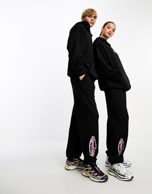 Weekday Unisex trackies with graphic print in black exclusive to FhyzicsShops (part of a set)