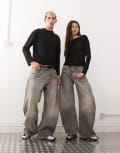[Weekday] Weekday Unisex wide barrel leg jeans in grey wash W25 Grey wash