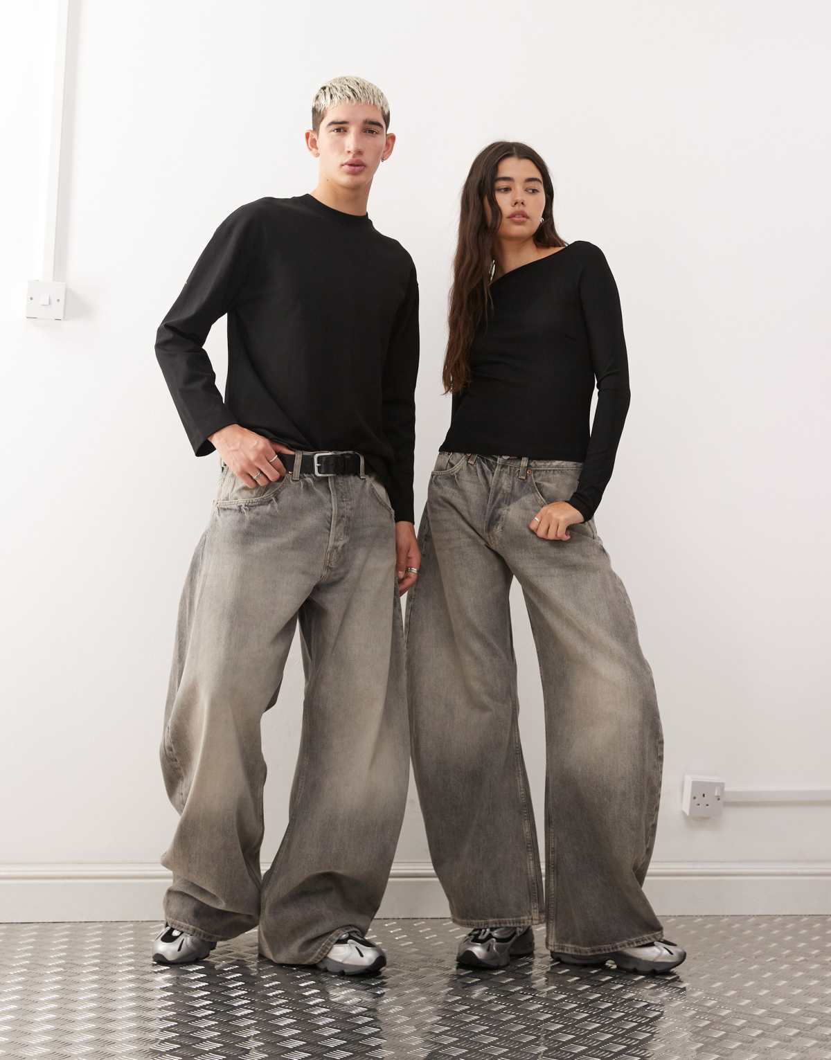 Weekday Unisex wide barrel leg jeans in grey wash