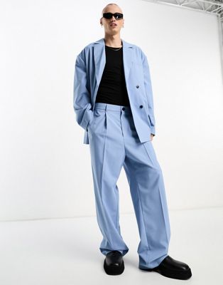 Weekday Uno co-ord loose fit suit trousers in powder blue exclusive to ASOS