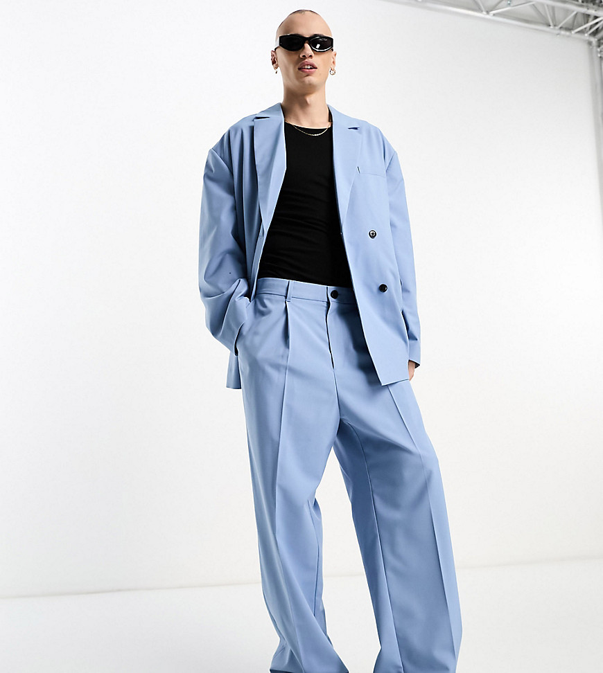 Weekday Uno co-ord loose fit suit trousers in powder blue exclusive to ASOS