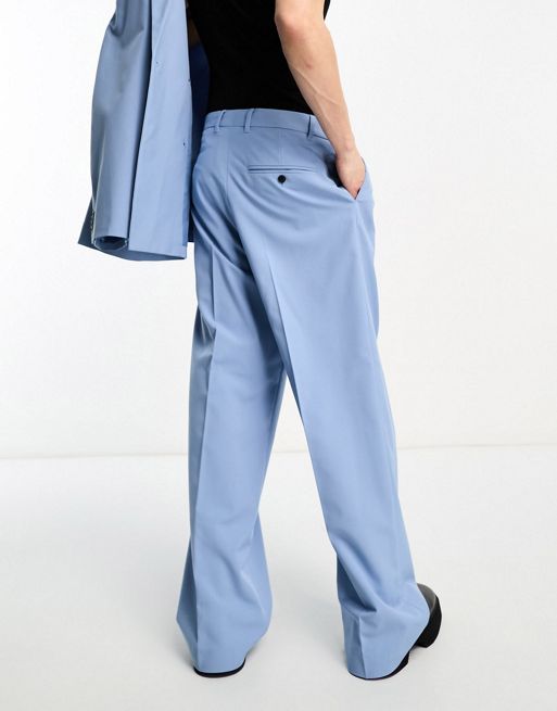 Weekday Uno Loose Fit Tailored Trousers in Blue for Men