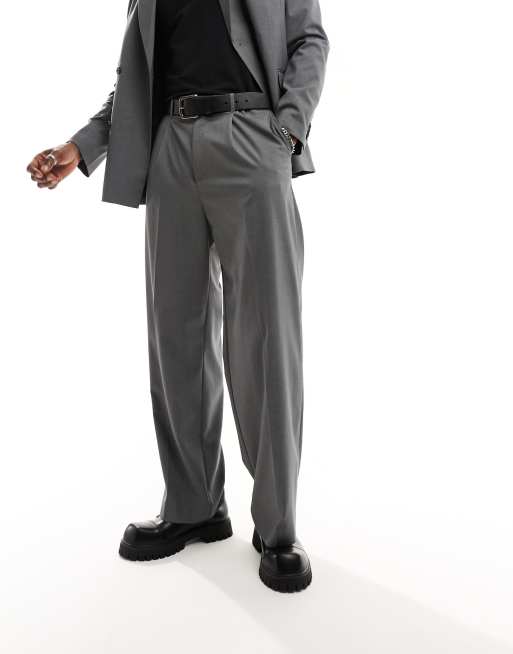 Weekday Uno co-ord loose fit tailored trousers in dark grey melange, 4 of 5