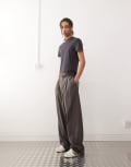 [Weekday] Weekday Uno loose fit pants in brown pinstripe W54 Brown