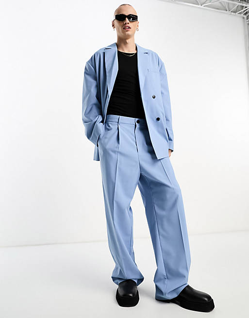 Weekday Uno loose fit suit pants in powder blue exclusive to ASOS (part ...
