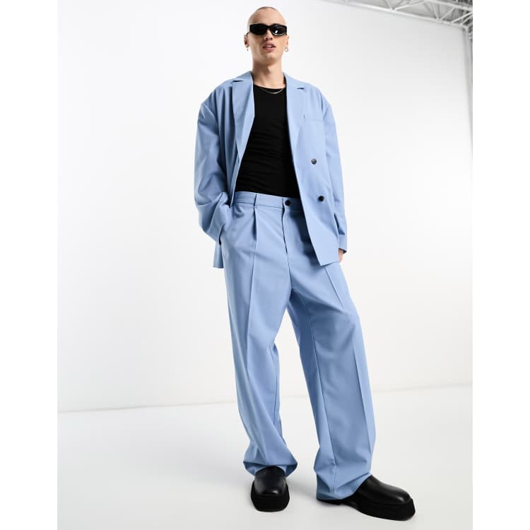 Weekday Uno loose fit suit pants in powder blue exclusive to ASOS - part of  a set