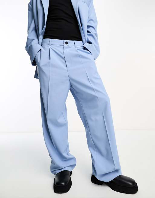 Weekday Uno loose fit suit pants in powder blue exclusive to ASOS - part of  a set